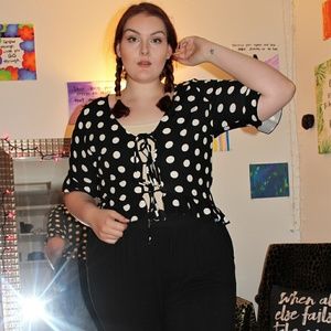Charlotte Russe Tie-Front Dot Top